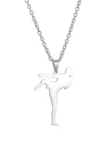 1 Pc Taekwondo Kongfu Fight Figure Women Men Pendant Necklace Stainless Steel Karate Fight Chain Necklace Jewelry For Sportsman