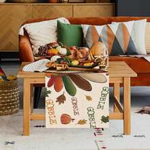 1 件可爱的感恩节火鸡酒杯桌布，秋季南瓜枫叶农舍厨房餐桌装饰，秋季节日粗麻布家居装饰室内外派对用品，13 英寸 X 35 英寸，13 英寸 X 47 英寸，13 英寸 X 72 英寸，13 英寸 X 90 英寸，13 英寸 X 108 英寸 - 棕色 - 查看 1