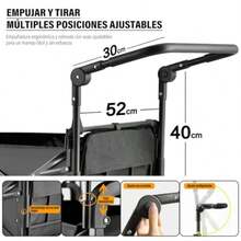 HUONIU Carrito Plegable Portatil Carretilla Wagon Vagon con Funda Ruedas 360° Todo Terreno con Freno Incluye Toldo y Cesta de Tela para Exteriores Niños y Mascotas - Gris - Ver 6