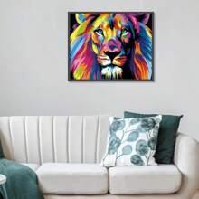 Kit de pintura digital DIY al óleo acrílico, 40*50cm con pinturas y pinceles, excelente para aliviar el estrés, pintura a mano por número, diseño de león colorido, artesanía de decoración para pared, pintura para principiantes, regalo ideal (sin marco)