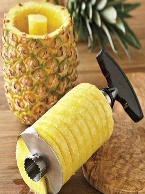1 pieza de Accesorio para pelar y cortar piña en rodajas de acero inoxidable, cortador y pelador de piña, herramienta de cocina para frutas, herramienta para sacar el corazón, utensilio de cocina para el hogar, al aire libre, camping, ahorra trabajo, apto para chicas, verano, fiestas en la playa, portátil, color y estilo aleatorio