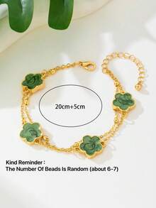 1pc Summer Beach Style Fashion Sweet Clover Pendant Anklet, 2-Layer Design, Random Bead Quantity On 2nd Layer, Gift For Women - Green - View 6