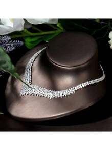 1 conjunto de lindos colares, brincos e pulseiras de zircônia cúbica quadrada, joias para mulheres, acessórios para vestidos de festa de casamento e baile