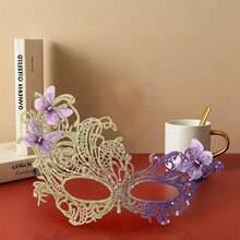 Halloween Rhinestone Butterfly Mask - Sparkling Butterfly Shape With Bright Rhinestone Embellishments, For Masquerade, Cosplay Dress Up To Add Mysterious Charm, Light And Elegant, So That Your Holiday Styling Is More Dreamy And Gorgeous - Purple - View 3