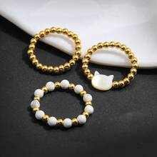 3 Peças/Conjunto Anéis Elásticos Femininos, Anéis Empilháveis de Gato Fofos, Perfeito para Encontros, Festas, Férias, Reuniões Familiares, Dia dos Namorados, Dia das Mães, Aniversário, Presente para Amigos e Família