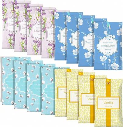 SCENTORINI Linen Scented Sachets For Drawers And Closets, 14 Packs, Long-Lasting Sachets Bags Wardrobe Freshener, For Drawers, Closets, Cars