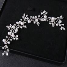 Handgefertigtes Perlenkranz mit Blumen und Blättern, Braut-Haarband, weißer Hochzeitskopfschmuck für festliche Kleider