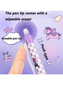 Sanrio 12pcs/6pcs/Set Sanrio Clicker Erasable Pens, Cute Kuromi Design For Students, 0.5mm Black & Blue Refills, Great Back To School Gifts