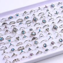 50pcs/Pack Bohemian Vintage Hollow Geometric Crystal Adjustable Rings For Women, Random Styles For Daily, Date, Party, Jewelry Accessory Gift