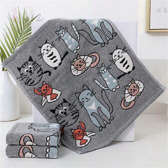 1pc Ultra Soft Towel With Cute Cat Pattern, Size 13.39 X 15.75 Inches, Suitable For Bathroom And Kitchen
