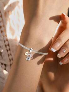 1PC 925 Sterling Silvere Crucifix Heart Beads Fit For Women Bracelets Bangles DIY Jewelry Making And Daily Outfit Matching Jewelry Decoration For Girls - Silver - View 5