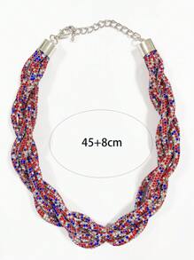 1 Collar trenzado en rojo, azul y blanco, un accesorio elegante y versátil adecuado para playas, vacaciones y fiestas durante todo el año, con patrones exquisitos y complejos