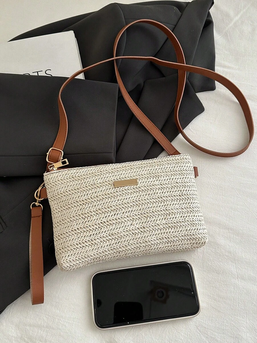 New Woven Straw Ladies' Fashion Bag, Versatile Shoulder/Crossbody Bag, Small Square Bag Wholesale, Summer - Beige - View 1