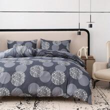 3pcs Bedding Set, Gray & White Circle Pattern Printed Duvet Cover (2*Pillowcases, 1*Duvet Cover, No Filler), Simple & Fashionable, Soft, Comfortable, Breathable, Zipper Closure, Suitable For All Seasons, Ideal For Decorating Bedroom, Guest Room And Dorm