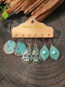 TopHanqi Conjunto de 18/3 pares de pendientes vintage de estilo bohemio en color bronce para mujeres, pendientes geométricos con turquesa sintética, aptos para uso diario, transporte, fiesta, citas, fotografía callejera, todas las estaciones