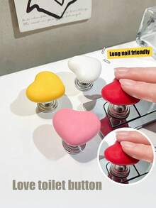 1pc Creative Heart-Shaped Toilet Flush Button Assist, Fashionable Bathroom Tank Button, Suitable For Manicure Use Bathroom Accessories Bathroom Tools - Multicolor - View 4