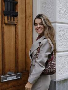 1 Set Bolso de hombro estilo punk + Bolso de mano de moda + Decoración con remaches + Material de PU + Cierre magnético, adecuado para uso diario, ir al trabajo y fiestas - Burdeos - Ver 4