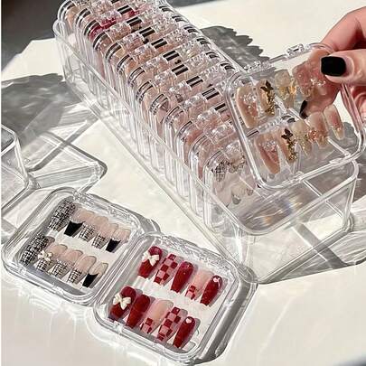 11件套透明指甲油收纳盒，也适用于珠宝收纳，无异味美甲展示架，便携式防尘防潮收纳盒，是存放美甲贴纸、配件和美容产品的理想之选——非常适合沙龙或居家使用，也适用于海滩、浴室、卧室等各种场合，父亲节礼物，还可用作珠宝盒、收纳袋、化妆刷架、香水收纳盒、化妆包，是送给女性和圣诞节的理想礼物。