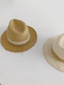 1 件女士草编太阳帽，休闲可爱优雅街头风格编织爵士帽，时尚撞色骑马帽，适合夏季外出 - 多色 - 查看 6