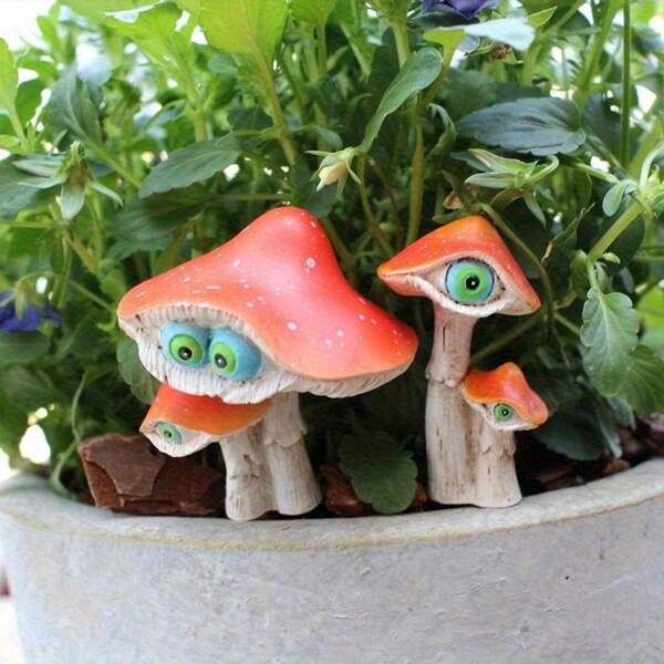 3pcs/Set Mushroom Resin Handicrafts, Garden And Lawn Decoration Statues, Flower Pot And Bonsai Plugin Statues, Creative And Cute Holiday Decoration