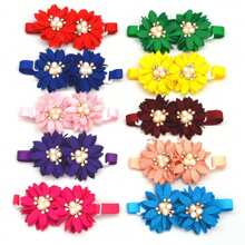 6pcs/8pcs Random Color Pet Flower Bow Tie Collar, Classic Double Flower Pearlescent & Rhinestone Decor Adjustable Neck Collar For Small/Medium Pets