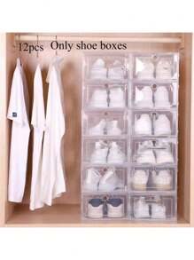 12pcs/Set,Shoe Storage Box, Clear Stackable Shoe Organizer For Closet, Space Saving Foldable Shoe Rack Sneaker Container ,High Quality Shoe Rack Shoe Box