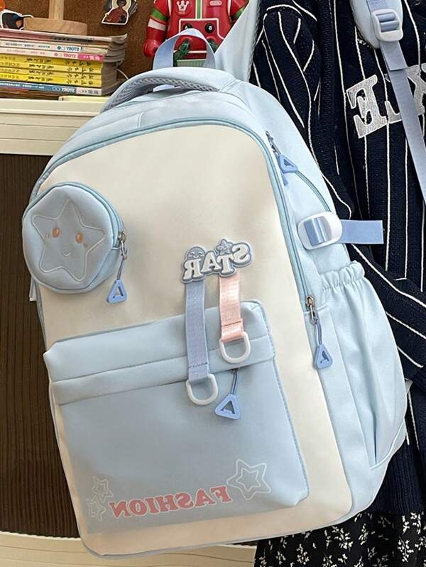 Cute Star Pattern Vintage Casual Backpack, Large Capacity Travel Bag For College/High School Students, Suitable For Women