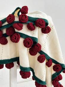 1pc Rose & Sunflower Bouquet Shawl, Handmade Crochet Office Nap Blanket Scarf, Gift For Friends