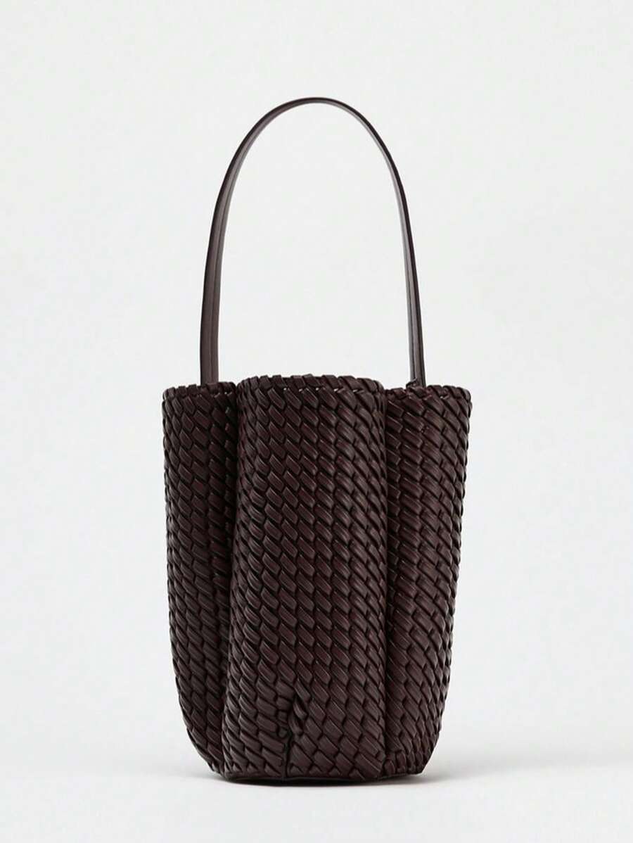 Bolso tipo cubo con efecto tejido, nuevo diseño de moda de bolso de mano, bolso de hombro, bolso de diseñador de tote pequeño para mujer