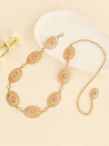 Decorated Waist Chain For Women, Gemstone Studded Thin Metal Cinch Belt, Waist Chain For Dresses