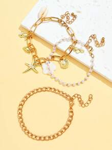 3pcs/5pcs Multi-Color Fashion Bohemian Faux Pearl, Natural Shell, Starfish, Seashell, Butterfly Pendant Beaded Necklace & Bracelet Set, Suitable For Valentine's Day, Best Friends, Family, Beach, Party, Gift, Daily Wear For Women
