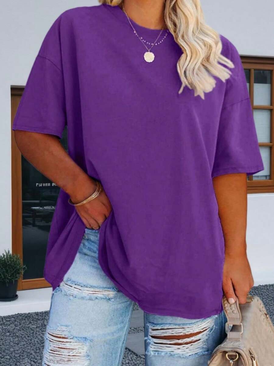 Women's Plus Size Oversized T Shirt Half Sleeve Crew Neck Summer Tunic Top - 紫色 - 查看 1