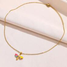 1pc Stainless Steel Dragonfly Pendant Necklace, Gift For Women