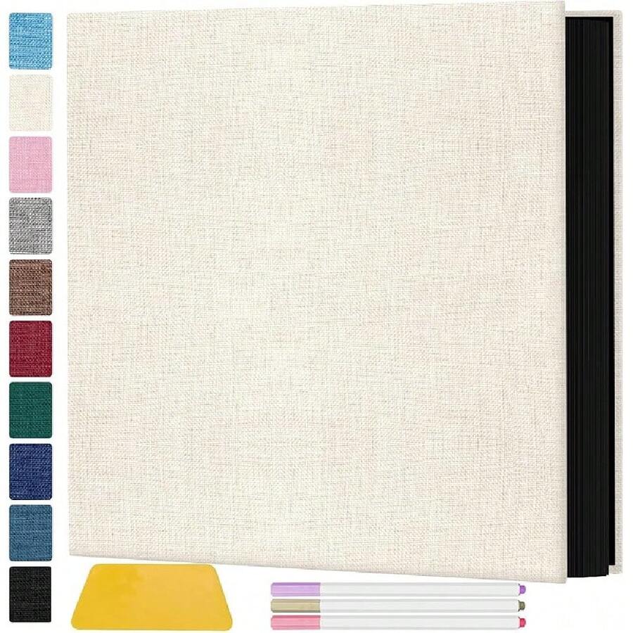 Magnetic Sticky Page Photo Album - 60-Page Scrapbook For Pictures, Perfect Wedding & Family Gift - Beige - View 1