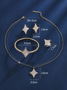 4pcs/Set Copper Middle Eastern Style Full Crystal Luminous Bracelet + Ring Necklace Earring Luxury Jewelry Set