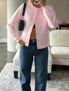 GIGOGOU Women's Lightweight Knit Cardigan, Casual & Breathable Long Sleeve Sunscreen Shirt, Spring/Summer - Pink - View 5