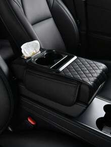 Car Armrest Box, Automotive Armrest Pad, Car Central Armrest Console, Ergonomic Armrest Box, Upgrade Driving Comfort, Wear-Resistant & Easy To Clean, Fit Most Vehicle Models, New Tissue Box Storage With Cup Holder, Layered Storage, Ideal Holiday Gift, Color Options: Black, Grey, Black&Red, Brown, Beige - Multicolor - View 2