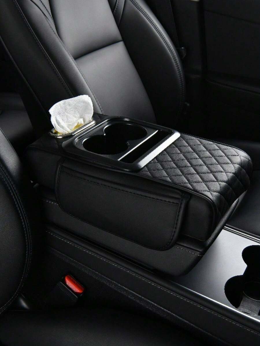Car Armrest Box, Automotive Armrest Pad, Car Central Armrest Console, Ergonomic Armrest Box, Upgrade Driving Comfort, Wear-Resistant & Easy To Clean, Fit Most Vehicle Models, New Tissue Box Storage With Cup Holder, Layered Storage, Ideal Holiday Gift, Color Options: Black, Grey, Black&Red, Brown, Beige