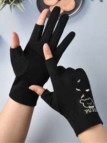 1 Set Women's Black Thin Touchscreen Gloves, UV Protection, Anti-Slip, Breathable, Cute Short Style, Summer Sun Protection - Black - View 3