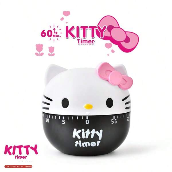 Sanrio 1 Stück süßer Küchentimer - Hello Kitty mit rosa Schleife, 60 Minuten mechanischer Timer, mit leicht ablesbarem Ziffernblatt und Weckglocke, geeignet zum Kochen, Backen, Lernen, Trainings-Zeitmessung - Batterielos, mechanisches Countdown