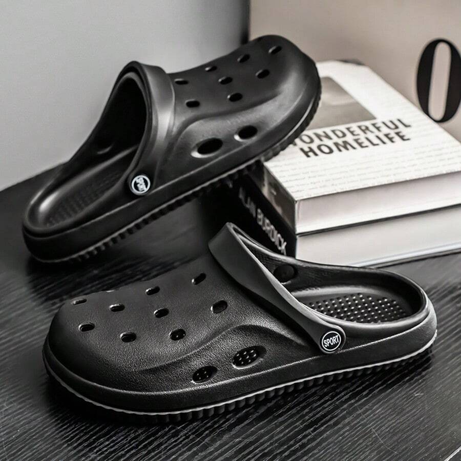 Men's Flat Wooden Clogs, Breathable, Comfortable, Non-Slip, Durable, Casual And Versatile, Suitable For Daily Indoor, Outdoor And Work Wear - Black - View 1
