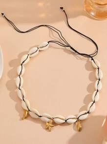 1 Set Ozean-themenfarma Muschelarmband, Hawaii-Stil Muschelhalskette, 18 Karat vergoldeter Edelstahl Clownfisch & Muschel Anhänger Schmuckset, geeignet für Frauen Strandurlaub