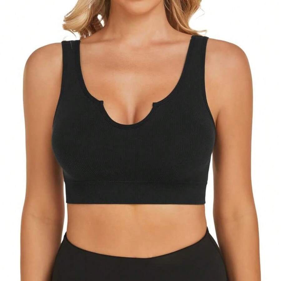 Sports Bras For Women, Seamless Comfortable Yoga Bra With Removable Pads - 09-1 包黑色 - 查看 1