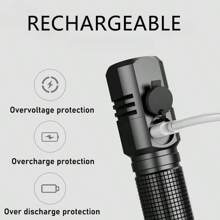 1pc XHP50 High Lumen Flashlight | Zoom Adjustable Design + 3 Brightness Modes | Type-C Fast Charging | 3-Level Overcurrent Protection + Multi-Stage Cooling Tech + Waterproof EDC Portable | Essential For Outdoor Adventure, Night Fishing, Emergency Rescue