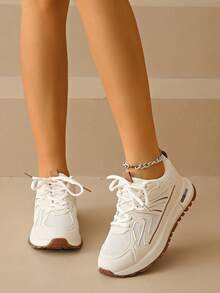 女式圆头系带厚底休闲舒适厚底运动鞋