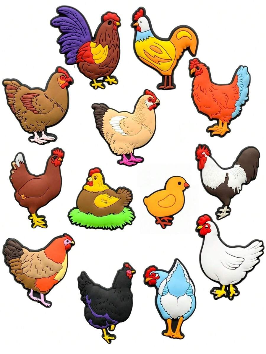Hen Shoe Decoration Charms, Chicken Charms Accessories For Shoes, Bracelets, Wristbands, Sandals, Gifts For Birthday, Party, Holiday, Teens, Adults, 13pcs Shoe Charms For Shoes Decoration