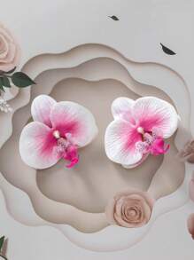 Set de 2 pinzas para el cabello con flores de orquídea y mariposas en 3D, accesorios de cabello encantadores y coloridos para niños