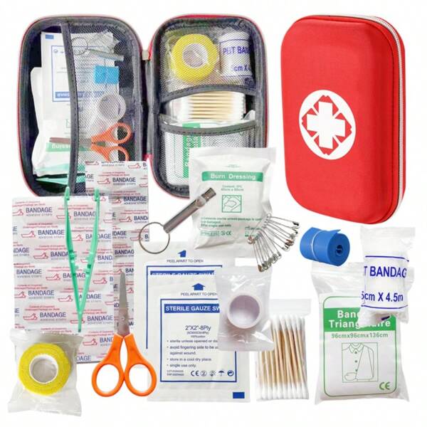 15 pièces/1 set Trousse de premiers soins imperméable, trousse de premiers soins d'urgence pratique, équipement de premiers soins pour voyage en plein air, sac à main de voyage familial, trousse de premiers soins anti-incendie en cas de tremblement de terre, trousse de premiers soins répondant aux besoins élémentaires de premiers soins d'urgence