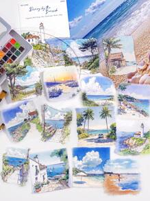 MOCARD 15pcs/Pack Watercolor Landscape Stickers, Creative Aesthetic Decorative Stickers, DIY Scrapbooking Craft Materials, Holiday Gifts, Personalized Planner School Supplies, School Supplies,Back To School