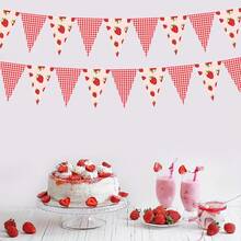1/2/4/6 包草莓三角旗横幅 - 预穿草莓双面纸三角旗，女士草莓派对装饰，浆果主题生日派对宝贝沐浴用品，夏季派对装饰 - 彩色 - 查看 4